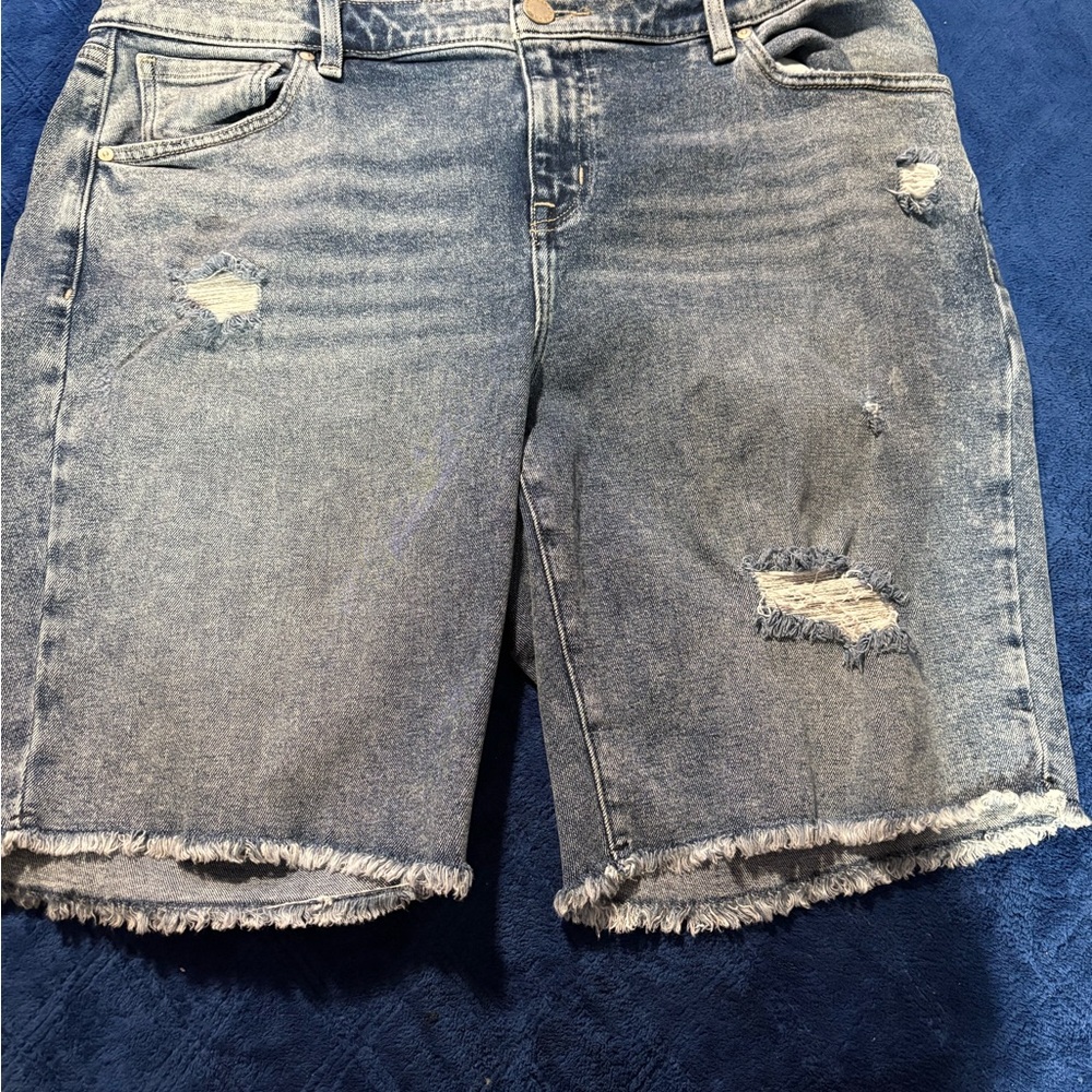 Lane Bryant Blue Ripped Distressed Jean Bermuda Shorts. Mid-rise boyfriend short
